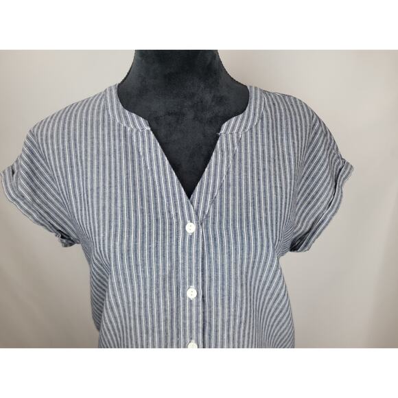 Bobi Los Angeles Revolve Women's Button Front Yoke Shirt Navy Striped Size XS - Picture 2 of 10